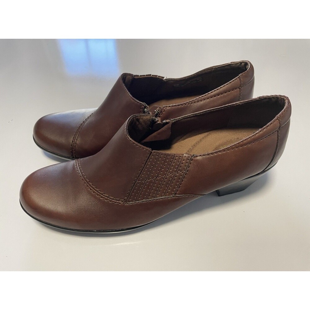 Clarks Bendables Ingalls Congo Brown Leather Bootie Sz 11 66749 Side Zip Shoes